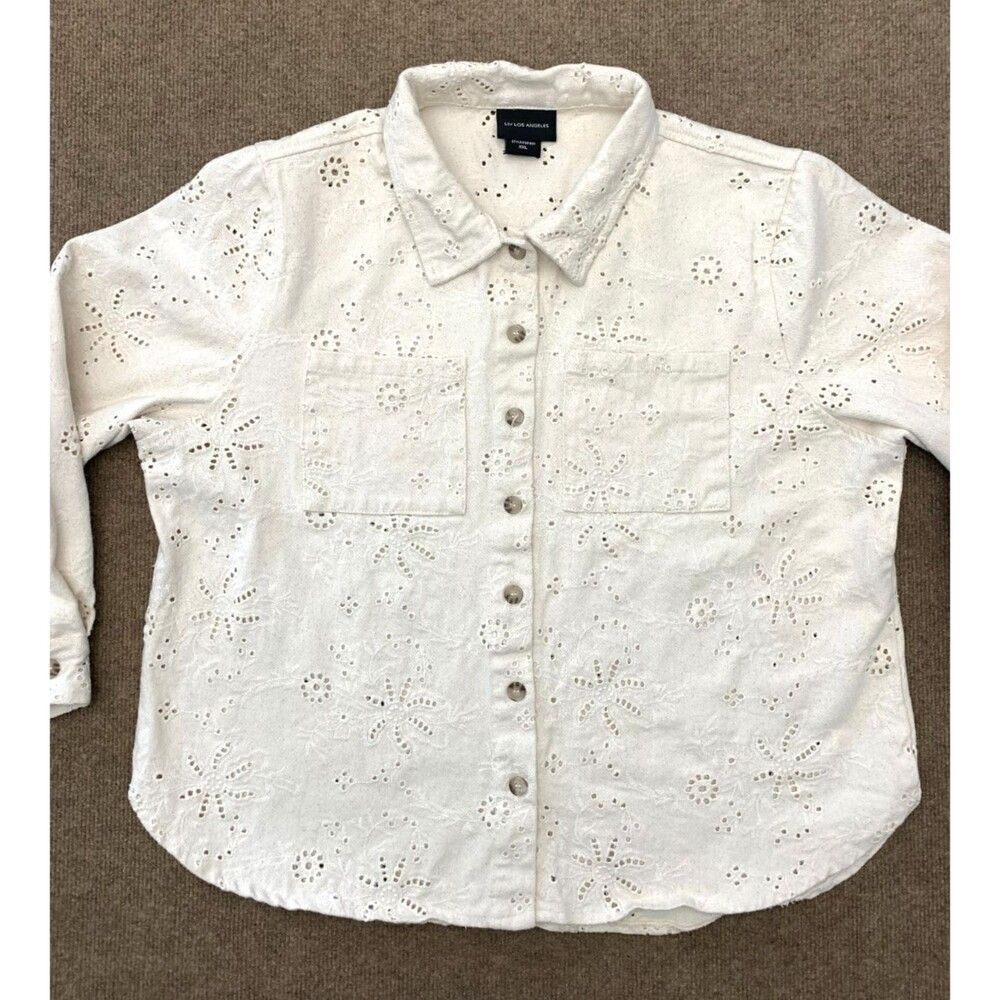 LIV Los Angeles Jacket Womens 2XL Eyelet Embroidered Utility Shacket Button-Up